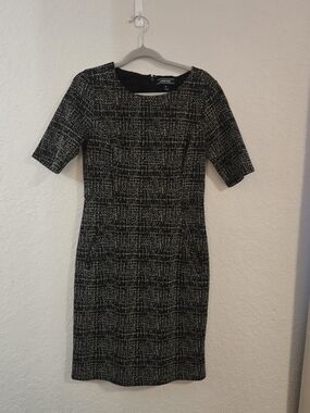 Lands' End Black and Ivory Tweed Midi Sheath Dress